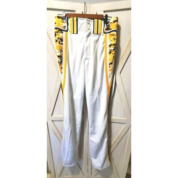 Boombah Baseball Pants Mens 32 White Yellow Black Snap Elastic Waist - Picture 1 of 9